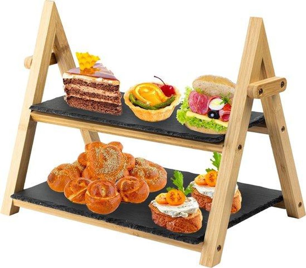 Servierplatte 2 Ebenen - Leichtes, Opklappbares Dessertbrett - Nachmittags-Tee-Service für Kuchen, Sushi und Antipasti - 32cm x 41cm