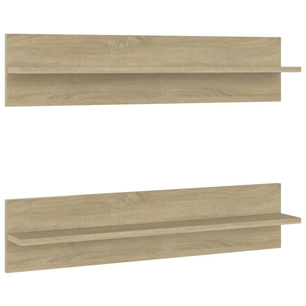 Two identical wooden shelves are displayed against a white background.