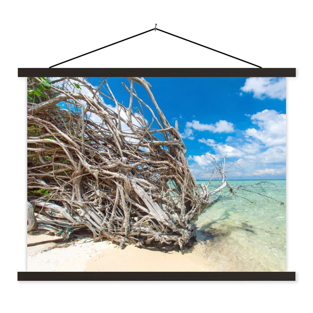MuchoWow Textilposter Strand - Äste - Tropisch - Meer 40x30 cm mit schwarzem Rahmen - Dekorationen