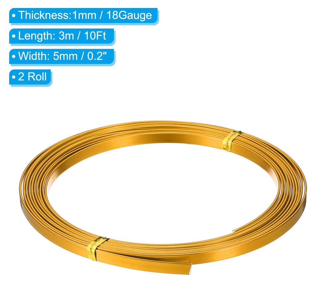 18 Gauge 5mm Aluminium Flachdraht, 10 Ft Biegsamer Flachdraht fš¹r Gesichtsmasken aus Harzrahmen Drahtwickelhandwerk, Gold