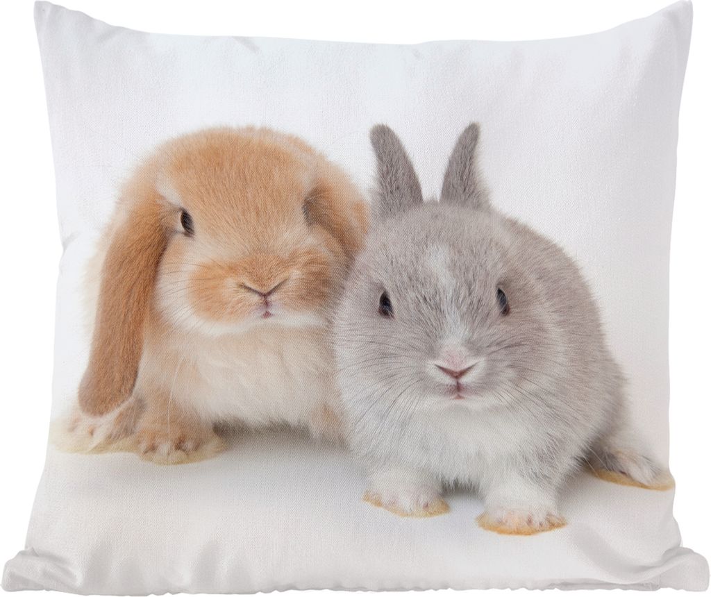 MuchoWow Zierkissen Sofakissen Wohnzimmer Dekokissen 60x60 cm Kaninchen - Fell - Weiß - Sitzfläche - Foto Polster