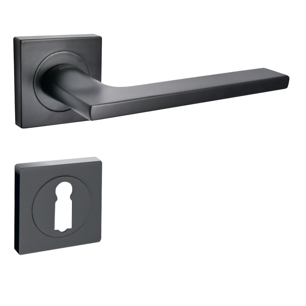 Domino Türgriff LINEA-QR Drückergarnitur BB-Buntbart Set quadratische Rosette Türklinke für Zimmertür ürbeschläge Aluminium Schwarz Türdrü...