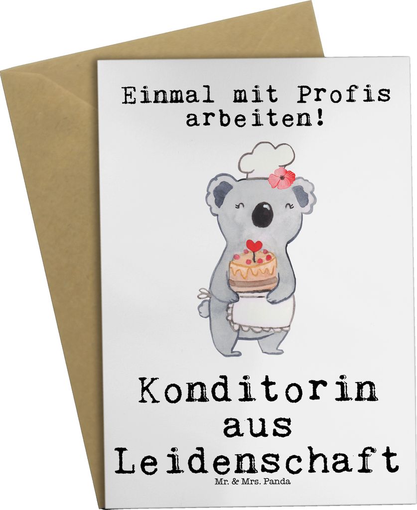 Mr. & Mrs. Panda Grußkarte Konditorin Leidenschaft - Weiß - Geschenk, Witzig, weihnachtskarten, Spruch, Bäckerin, kommunionskarte, einladungskar...