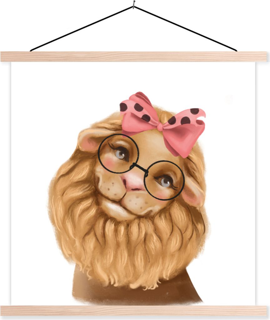 MuchoWow Textilposter Löwe - Bogen - Kinder 60x60 cm mit holzfarbenen Rahmen - Wanddekoration