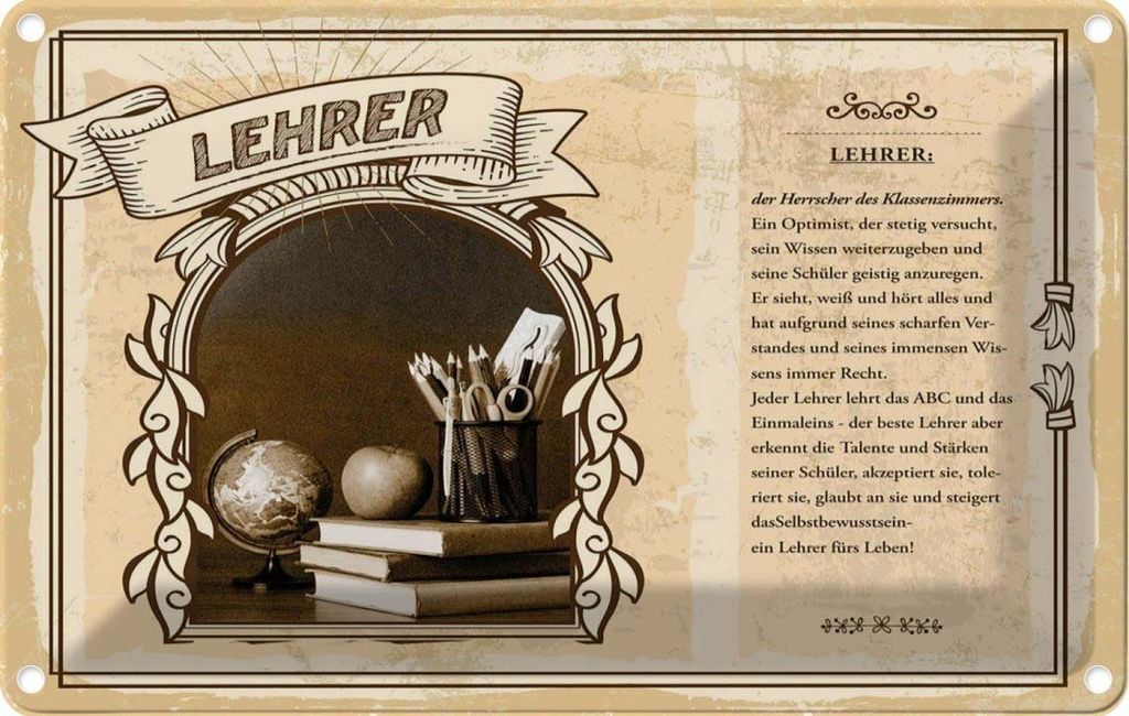vianmo Blechschild 12x18 cm Lehrer Beruf Arbeit