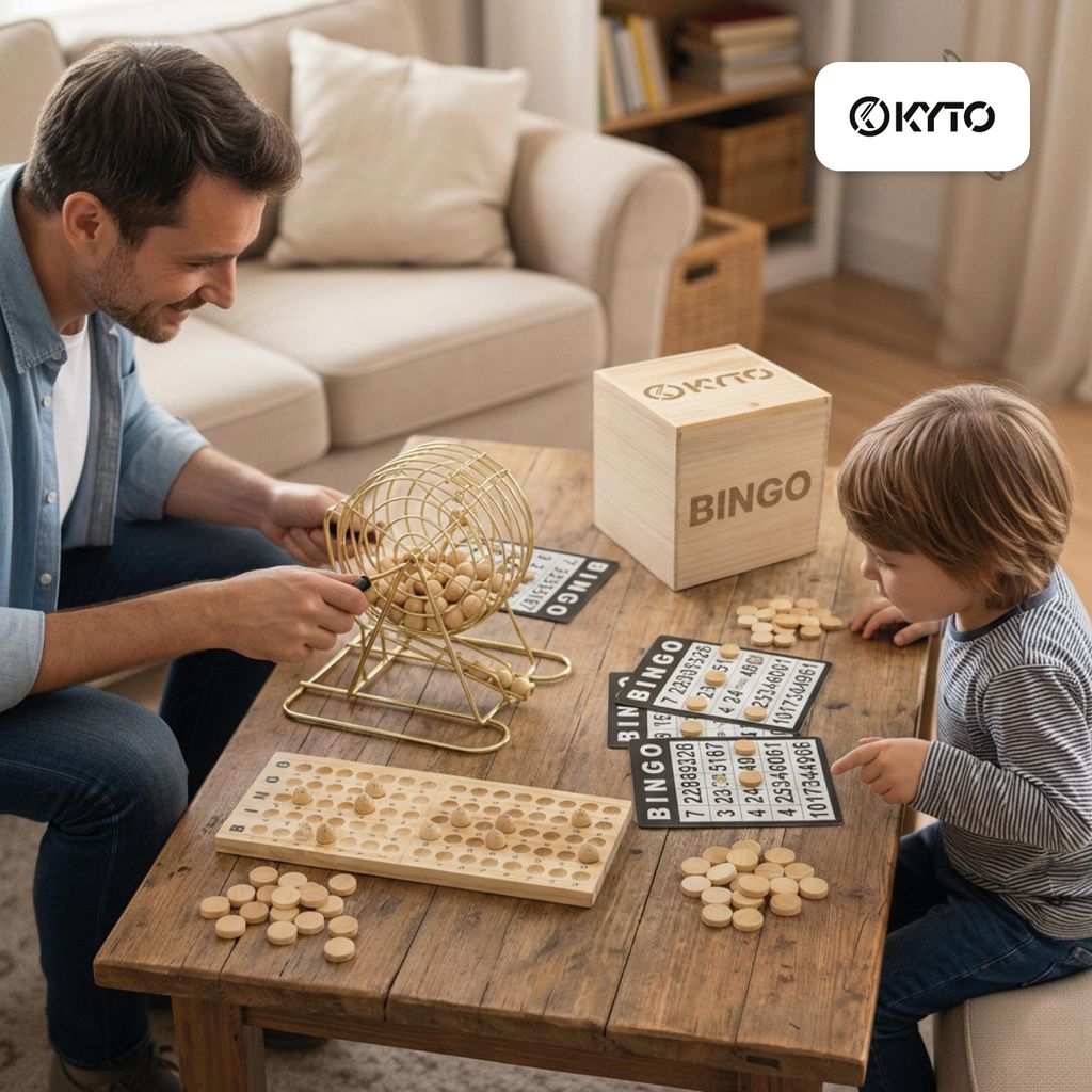 Bingo Deluxe Premium Holzbox, 150 Chips, 75 Kugeln und Produktbild 