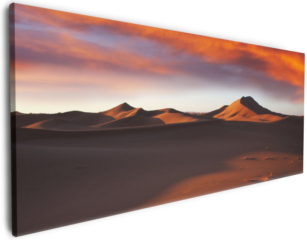Wallario Premium Leinwandbild Sahara Wüste II - Sanddünen im Sonnenuntergang in Größe 80 x 200 cm