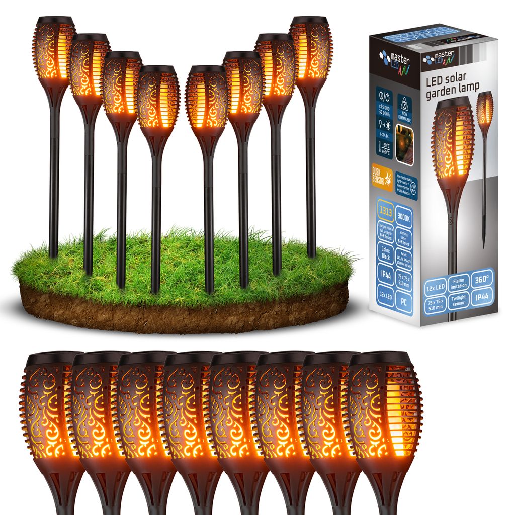MasterLED 8er Set Solar Gartenfackel 51cm Flammen-Effekt Produktbild 