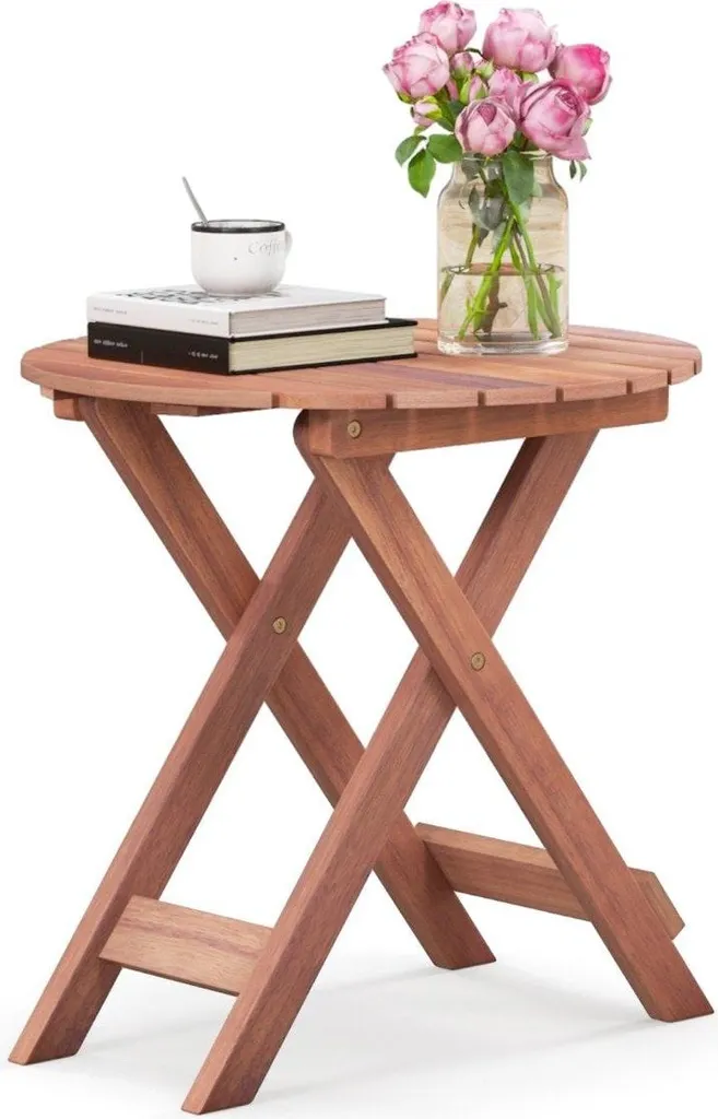 Table d'appoint pliante bois acacia : solution gain de place 46 cm - 2