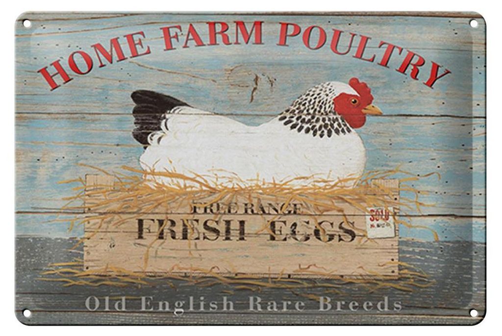 Blechschild Spruch 30x20cm Home farm poultry fresh eggs