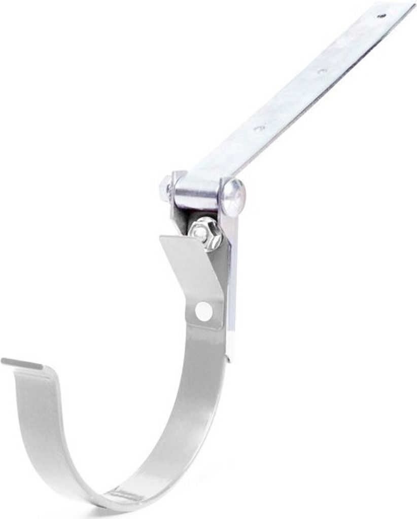 A metal gutter hook with a hinge, shown against a white background.