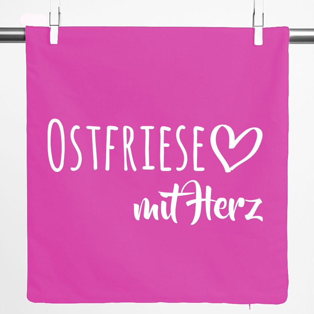 Huuraa Kissenbezug Ostfriese mit Herz 40x40cm Fuchsia Baumwolle Dekokissenbezug Geschenkidee