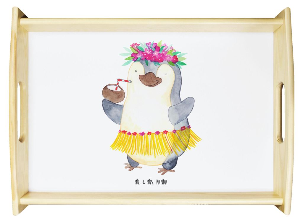 Mr. & Mrs. Panda Tablett Pinguin Kokosnuss - Weiß - Geschenk, Urlaub, Erholt, Servier, Sofa, Pinguine, Hawaii, Serviertablett, holz, Holztablett