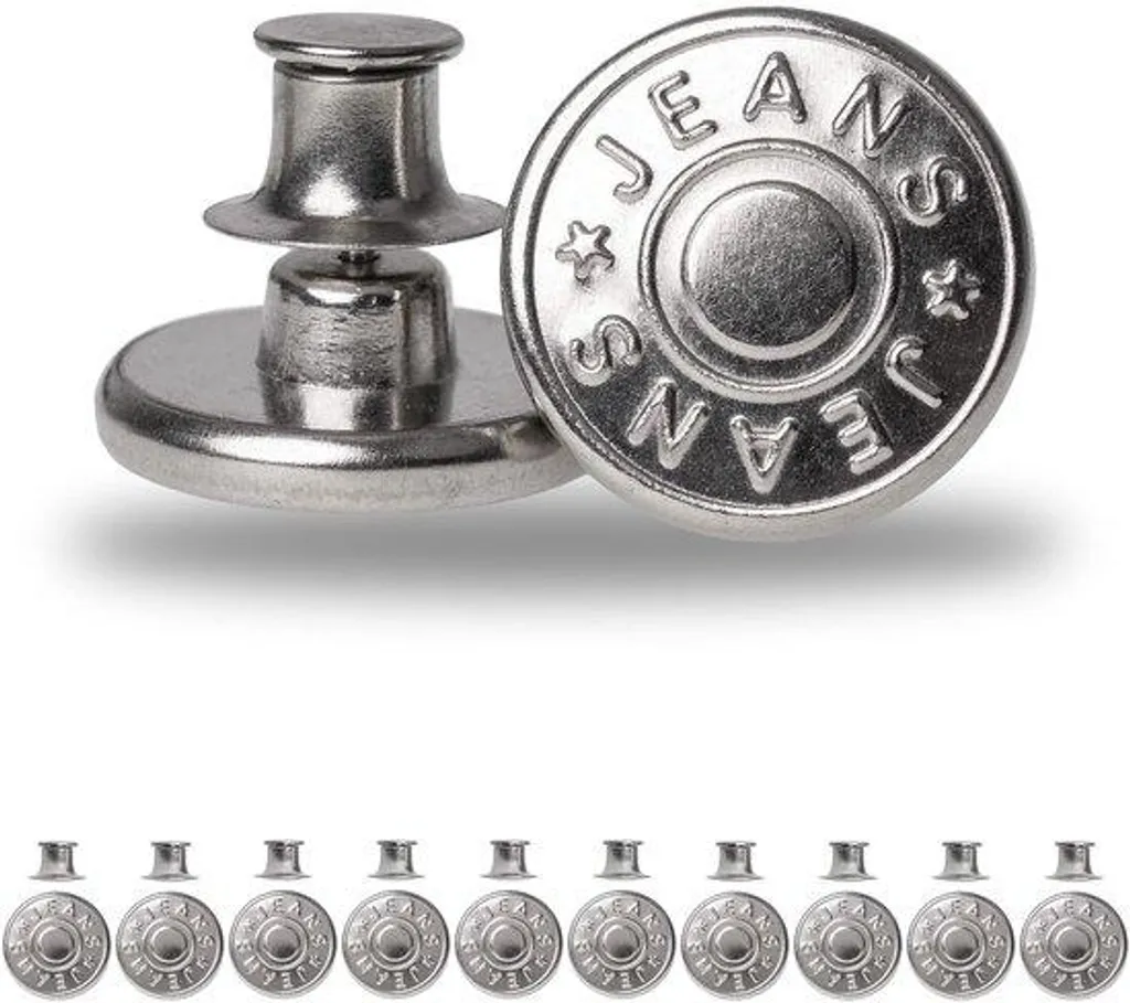 Boutons de jean en laiton argenté amovibles et réutilisables - 10 u.