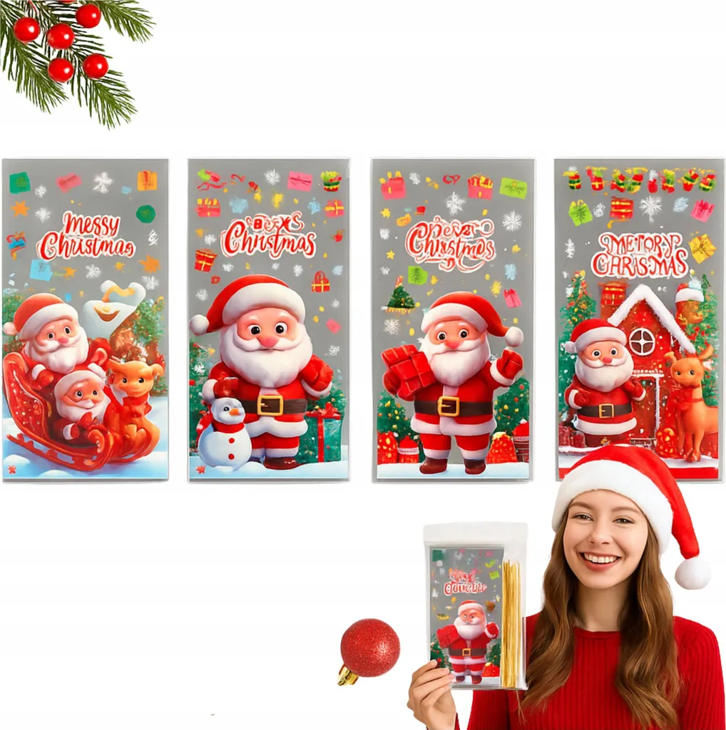 Sachets plastique Noël 27x13 cm résistants - Pack de 50 sacs cadeaux