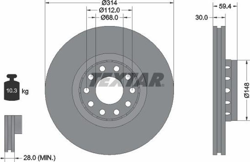 2x TEXTAR Bremsscheibe 92073200 für AUDI A8 (4D2 4D8) 100 Limousine (4A2 C4)
