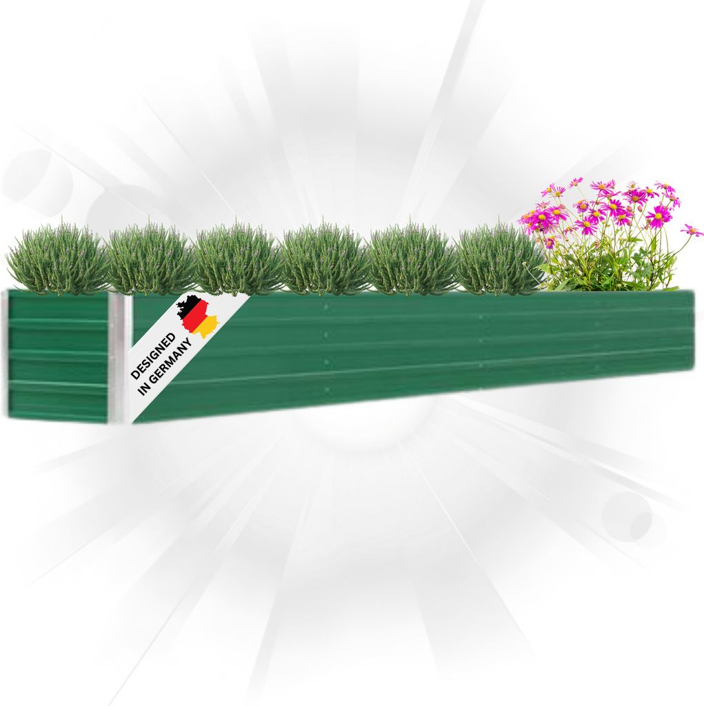 DELUKE Hochbeet für Garten OSKAR Grün | 320x40x45cm | Verzinkter Stahl | Wetterfest | Gartenbeet Kräuterbeet Blumenbeet Beet hoch Frühbeet f...