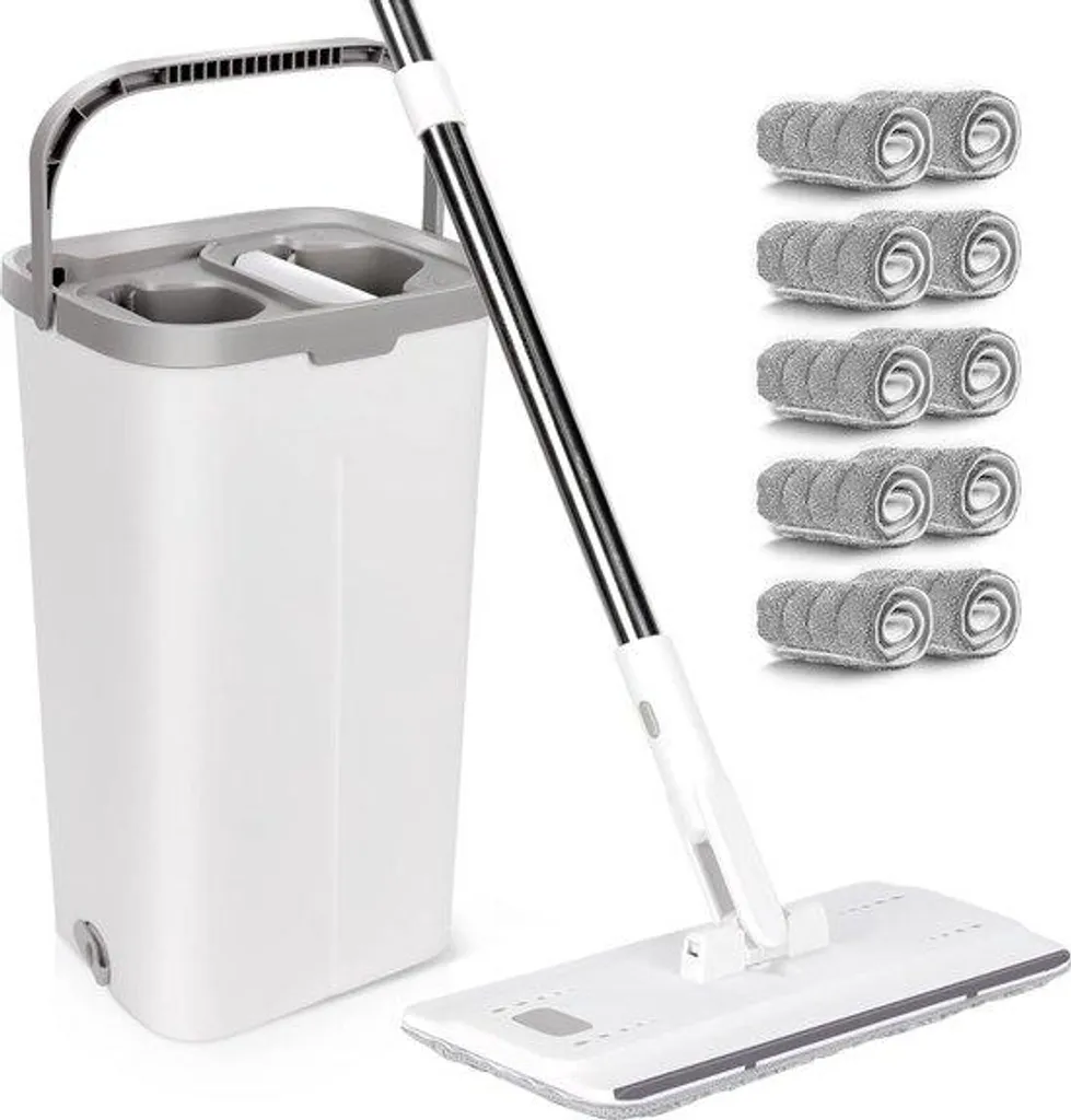 Serpillière à Essorage Automatique avec Raclette et Manche de 132 cm