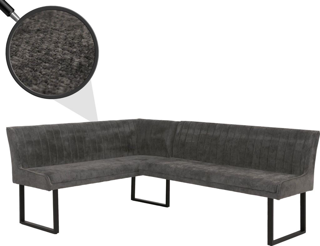 Eckbank MCW-O82, Esszimmerbank Bank, (310g/m²) Chenille Stoff/Textil Metall 159x210cm dunkelgrau