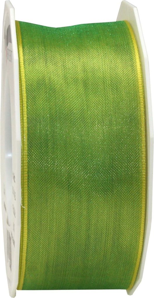 40 mm 25 m FOUR SEASONS Organza-Lint mit Drahtkante hellgrün gelb - Dekorationsband für festliche Anlässe