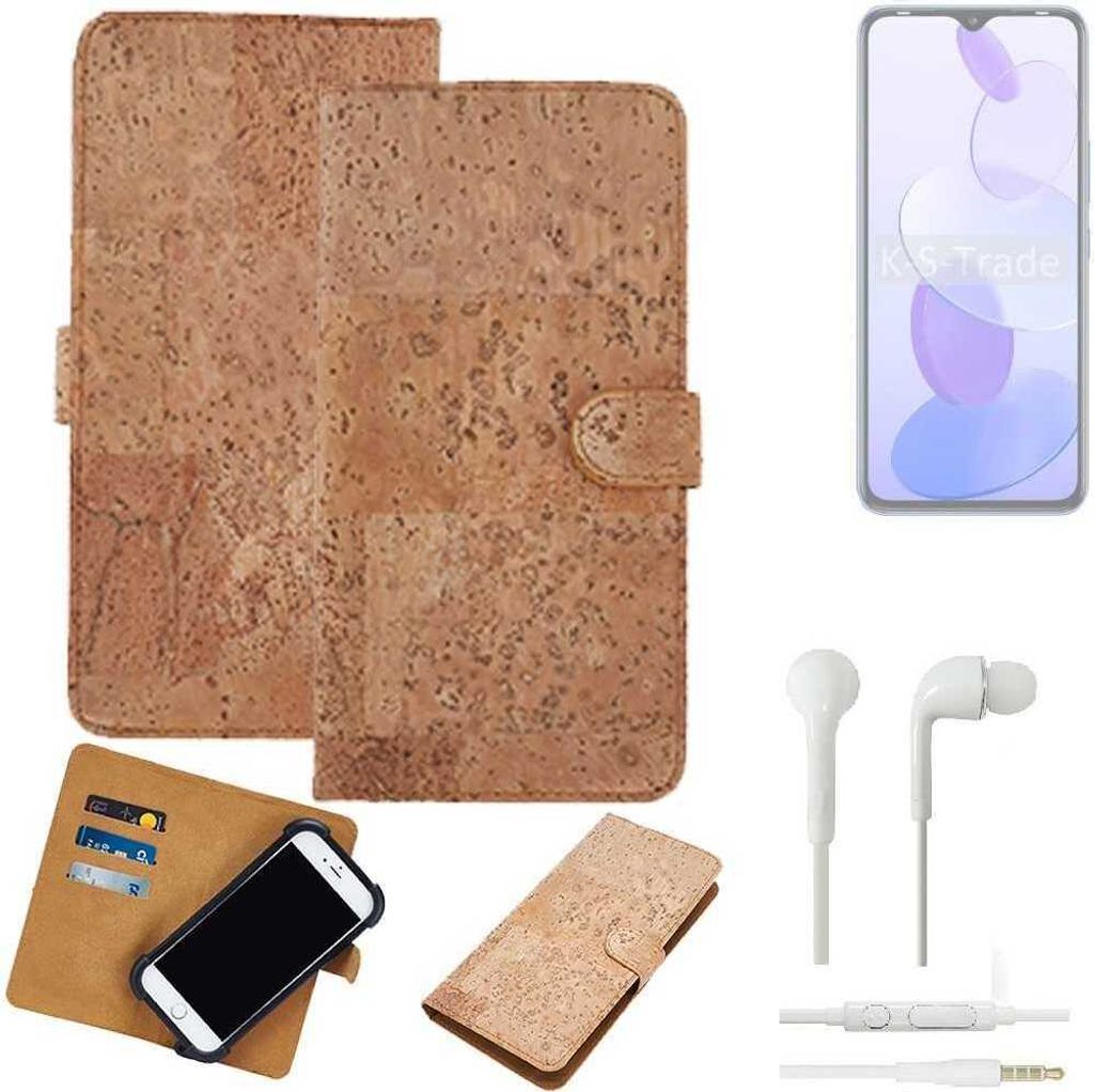 K-S-Trade Hülle kompatibel mit Infinix Smart 6 Plus X6511G + in ear Kopfhörer Kork Handyhülle Cover Schutzhülle TPU Case Bumper in Hellbraun,