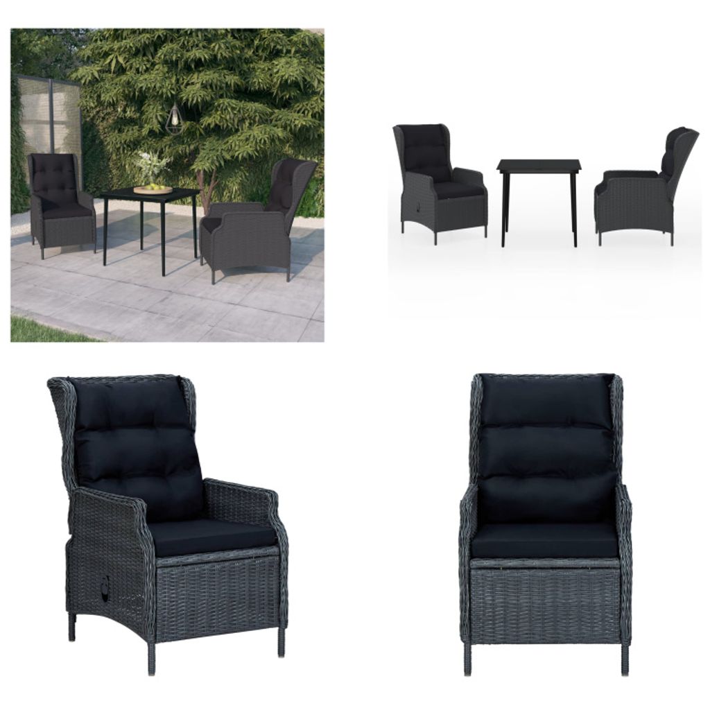 vidaXL 3 tlg. Garten Essgruppe Dunkelgrau - Garten Essgruppe - Garten Essgruppen - Poly Rattan Essgruppe - Outdoor Essgruppe