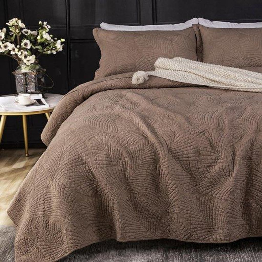 Katoenen Doppelbettbezug 220x240cm Braun, 100% Baumwollbezug, sehr weicher Doppelbettbezug 220x240, Daunendecke mit 2 Kissenbezugstüchern, Bettwä...