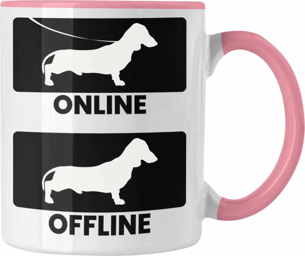 Trendation - Dackel Tasse Geschenke Dachshund Rauhaardackel Lustig Online Offline (Rosa)