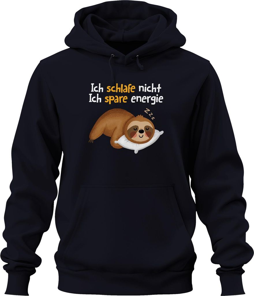 Faultier Schlafmuffel Chillmodus Schlafe nicht spare Energie Uni Hoodie Kapuzenpullover, Navy, M