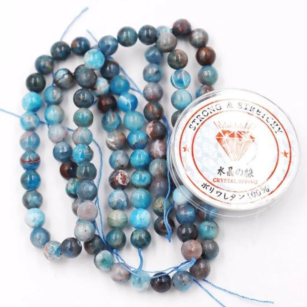 Bracelet apatite bleue 8 mm en pierres naturelles thérapeutiques - 96 pièces