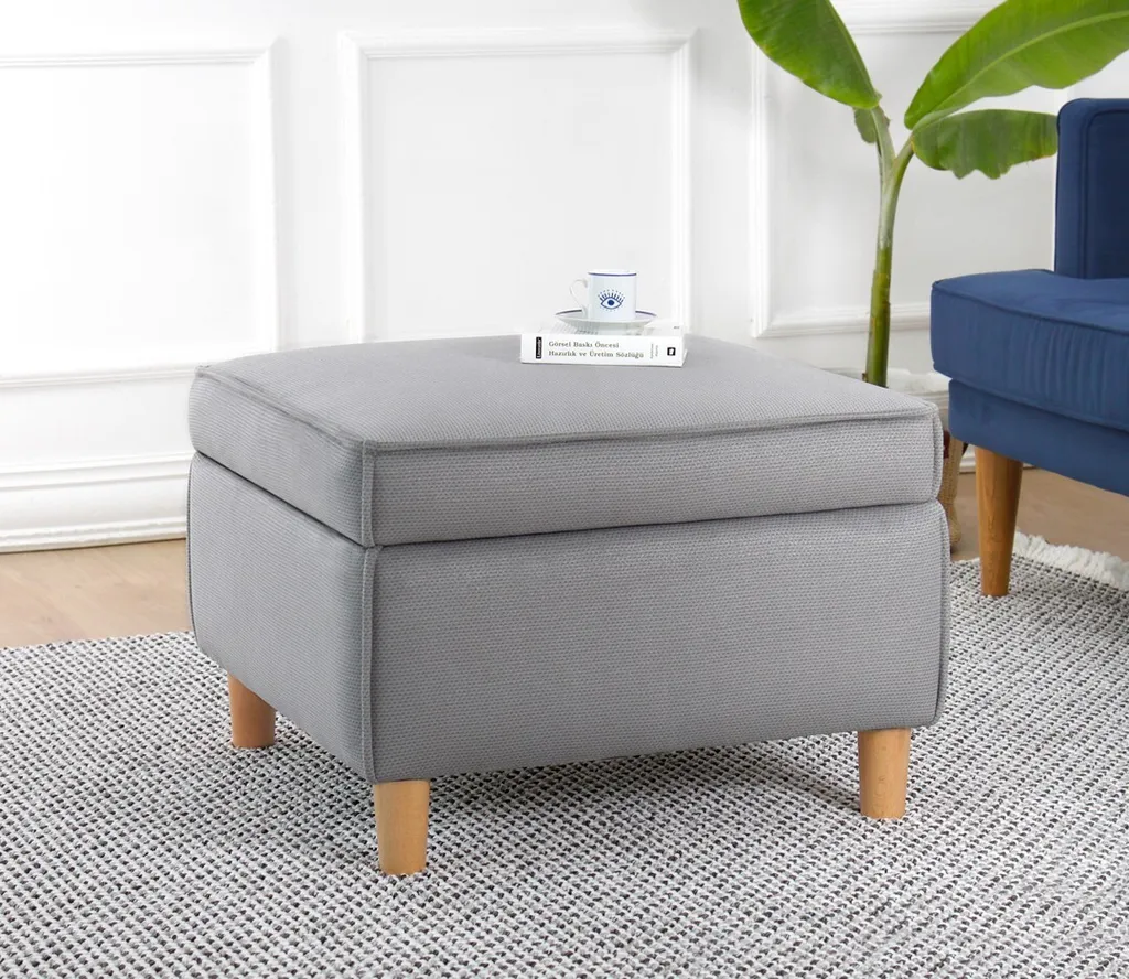 Pouf 100% Coton Gris Roscen - Textile Naturel et Finitions Haut de Gamme