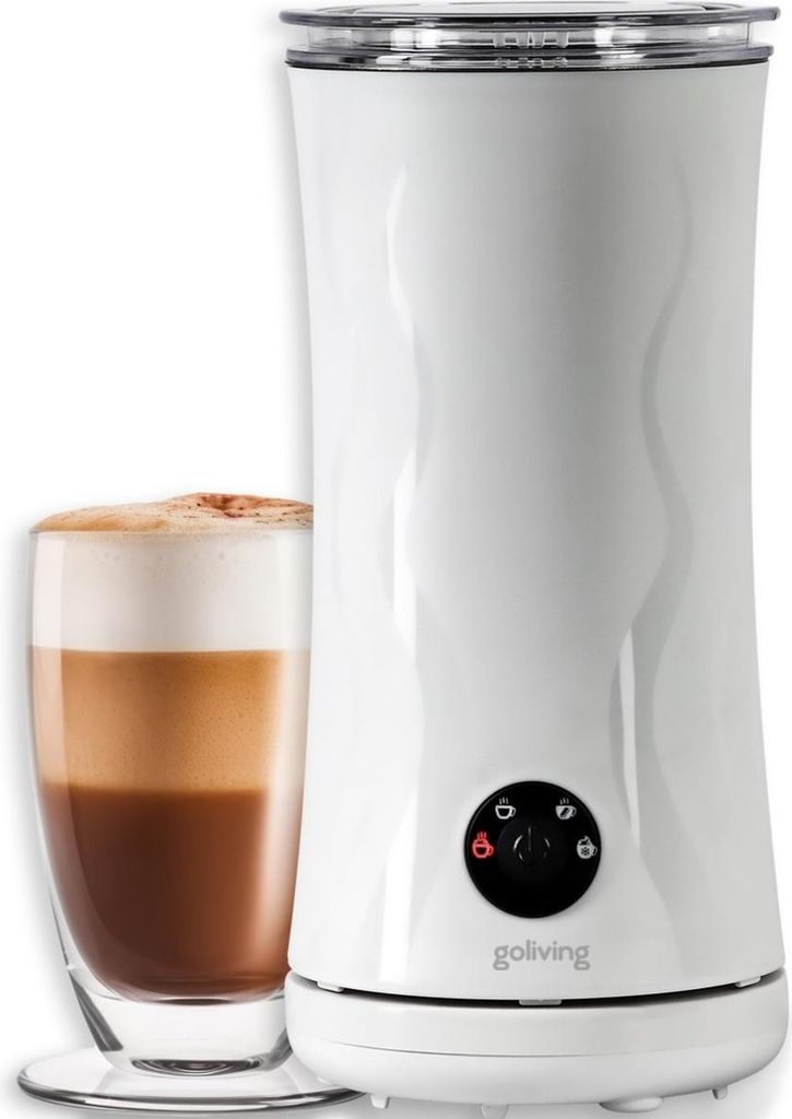 Goliving Milchaufschäumer elektrisch - 4-in-1 - Zum Aufschäumen und Erhitzen - Antihaftbeschichtung - 240 ml - Weiß