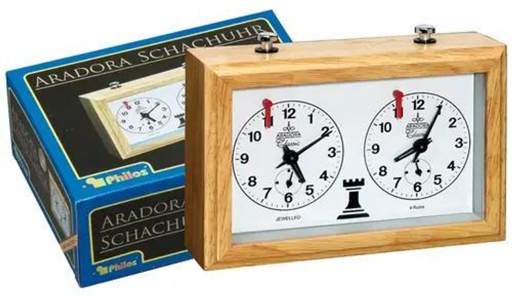 Philos Holz Schachuhr mechanisch - klassisches Schachzubehör