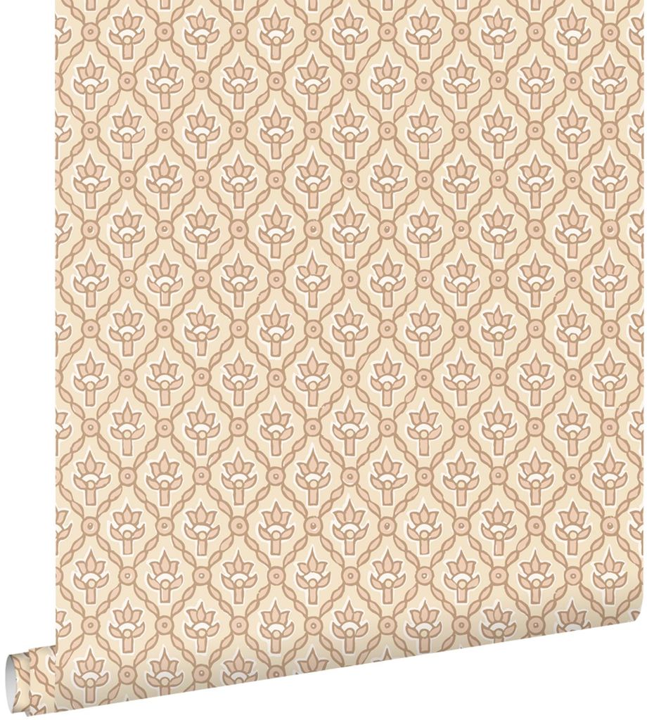 ESTAhome Tapete Blumenmuster Beige und Rosa 50 x 900 cm
