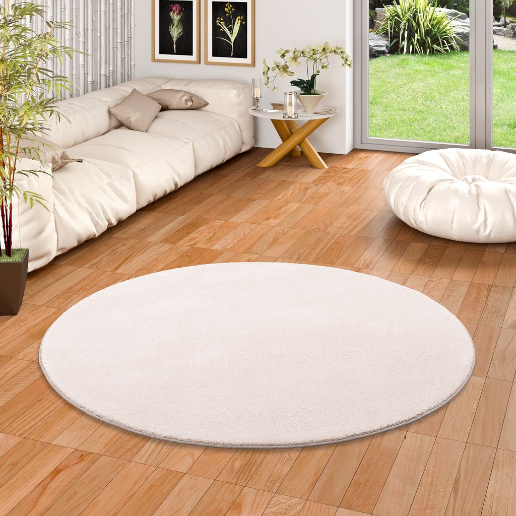 Hochflor Luxus Velours Teppich Touch Beige Rund, Größe:133 cm Rund