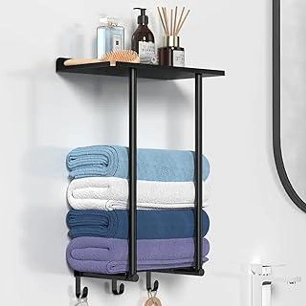 MBQQ Portasciugamani Autoportante 3 Ripiani - Metallico Nero - Per Bagno, Esterno, Piscina - 61x30x91 Cm - 5