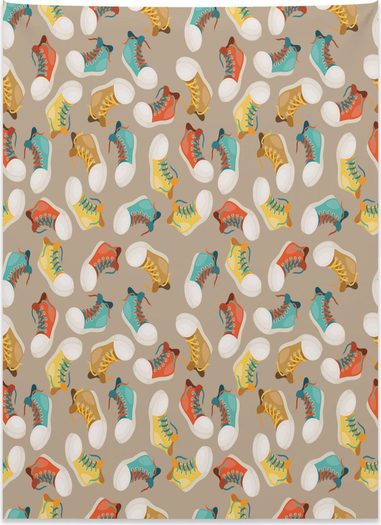 Abakuhaus Hipster Wandteppich, Buntes Turnschuh-Muster aus Weiches Mikrofaser Stoff Kein Verblassen Klare Farben Waschbar, 110 x 150 cm, Mehrfarbig