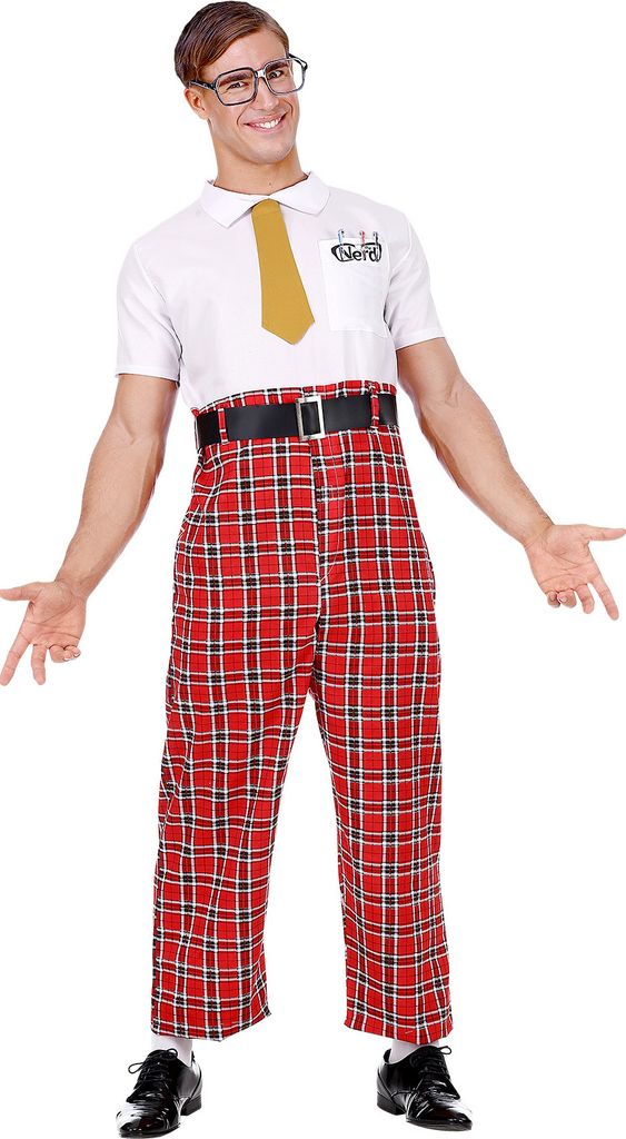 Nerd Kostüm Streber Streberkostüm Loser mit Brille + Krawatte XXL - 56/58