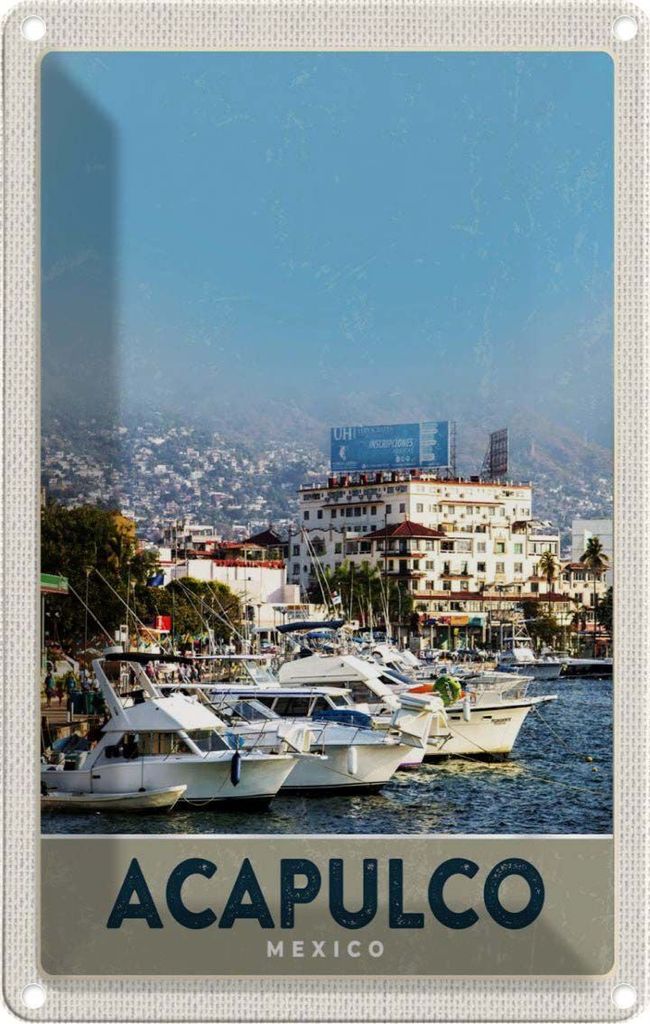 vianmo Blechschild 18x12 cm Acapulco Mexiko Yacht Gebirge Meer Bildmotiv Reisemotiv Abenteuer Reisen