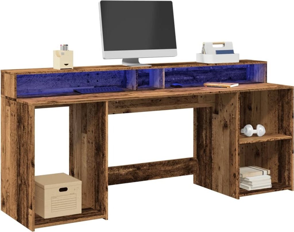 Maison Exclusive - LED-Schreibtisch Altholz-Optik 200x55x91 cm Holzwerkstoff