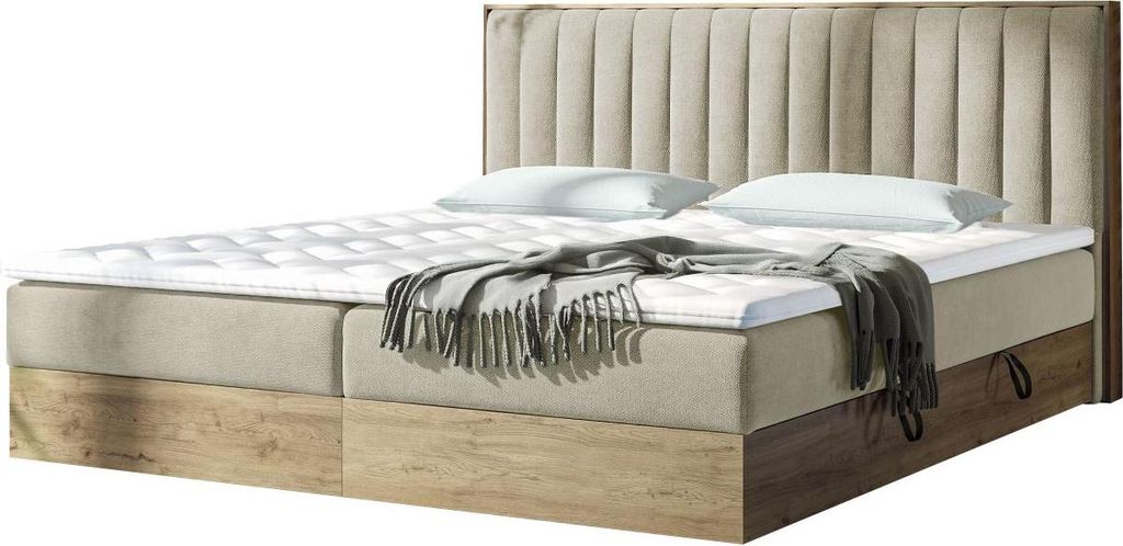 MIRJAN24 Boxspringbett Harmony, Polsterbett mit zwei Bettkästen, Doppelbett mit Topper, Stilvoll Schlafzimmer (Soro 21, Größe: 140x200 cm)