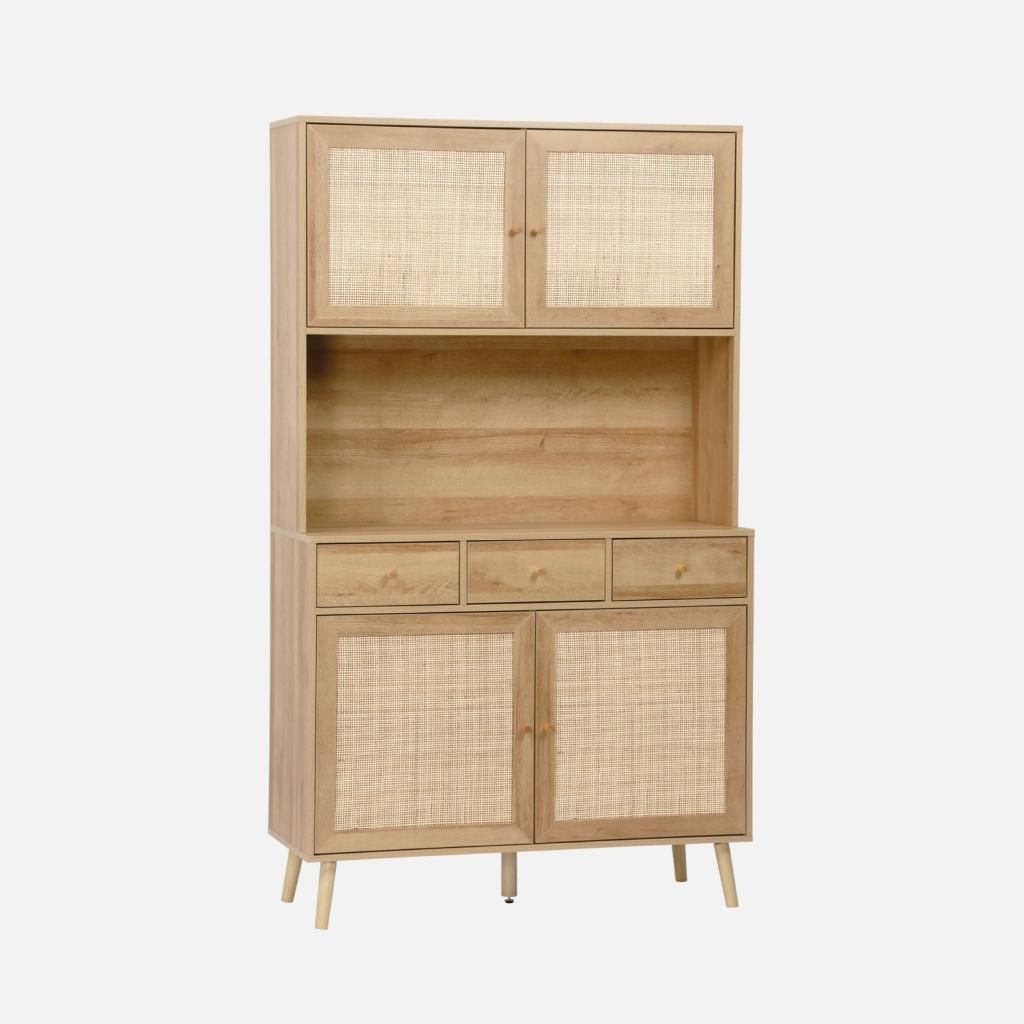 sweeek - Küchenschrank aus Holz und Rattan-Geflecht mit 4 Produktbild 