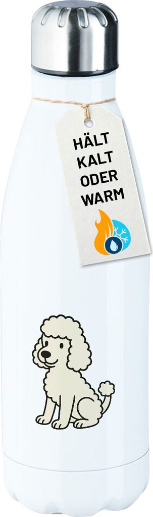 Huuraa Edelstahl-Trinkflasche Pudel Curly Comic Geschenk 500ml White Wasserflasche Pudel Präsent