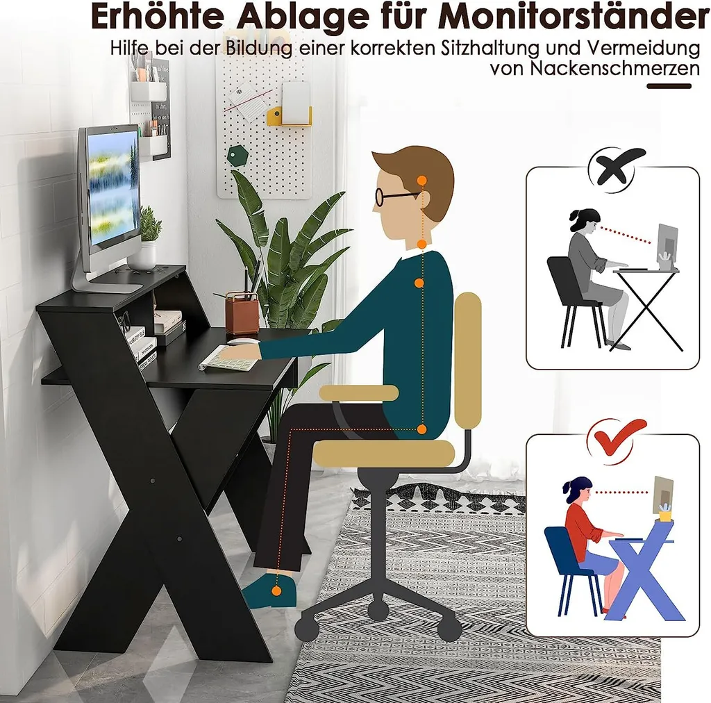 Bureau stable anti-fatigue avec rehausse écran pour petits bureaux