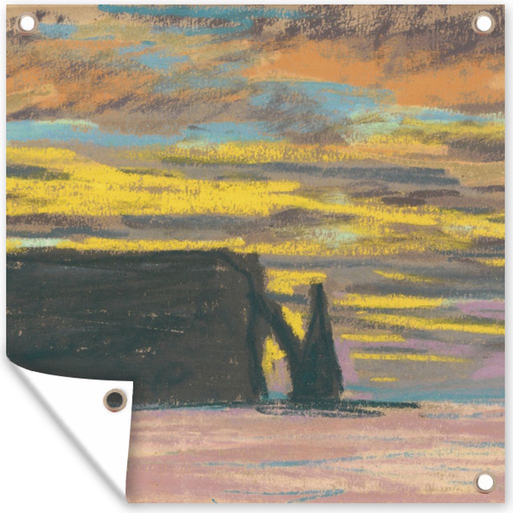 MuchoWow 50x50 cm Outdoor-Poster Gartendeko Sichtschutz Garten Poster für den Garten Aiguille und Porte d'Aval bei Sonnenuntergang - Claude Monet