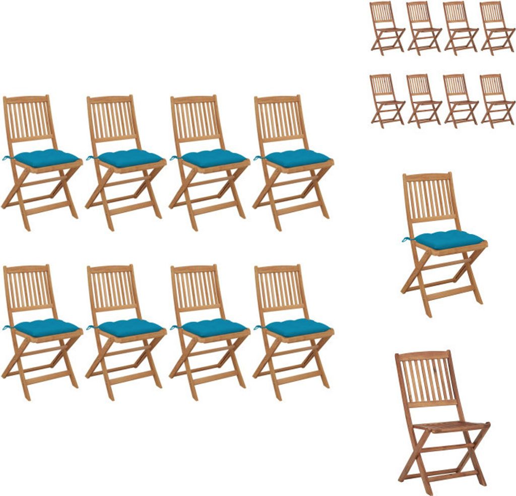 vidaXL Klappbare Gartenstühle 8 Stk. mit Kissen Massivholz Akazie - Gartenstühle