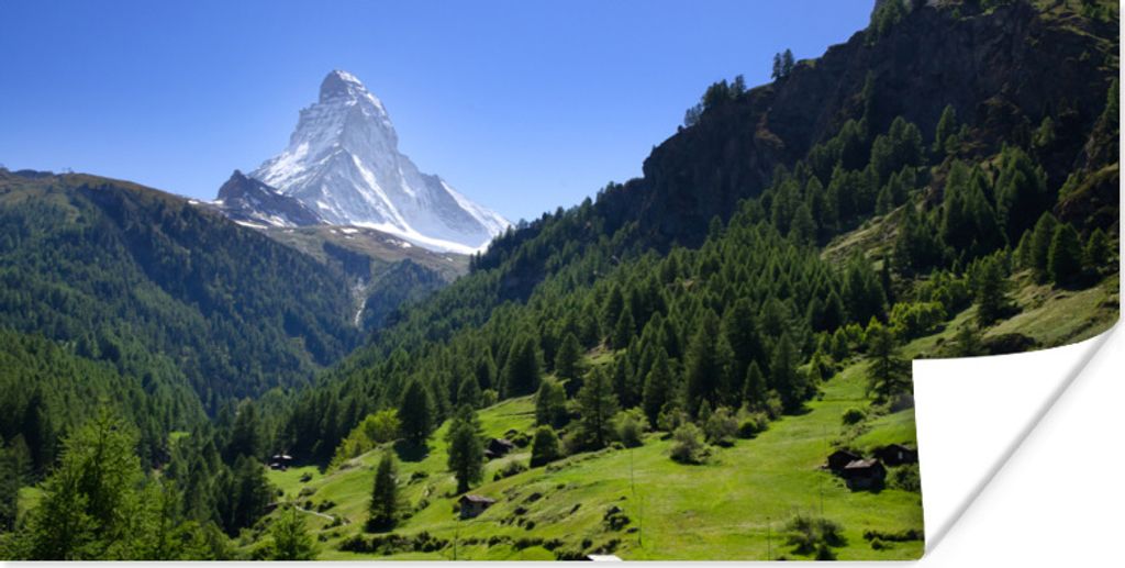 MuchoWow Poster Schweizer Alpen im Matterhorn mit grünen Bäumen 120x60 cm - Bild