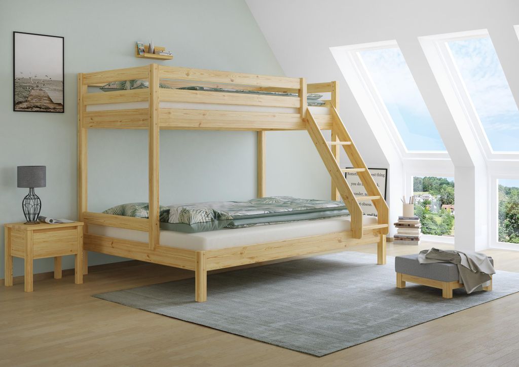 Doppel-Etagenbett 140x200 und 90x200 Erwachsenen-Stockbett Produktbild 