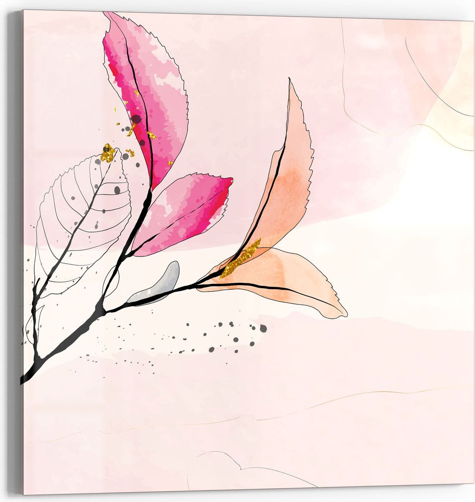 DEQORI Glasbild Echtglas 50x50 cm 'Hineinragende Zweige' Wandbild Bild modern Deko