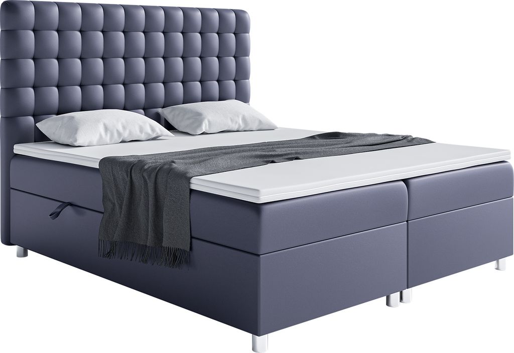 MEBLINI Boxspringbett mit Bettkasten - Gepolstert Doppelbett mit Matratze und Topper - Polsterbett mit Stauraum - Bett mit Kopfteil - Stauraumbett ...